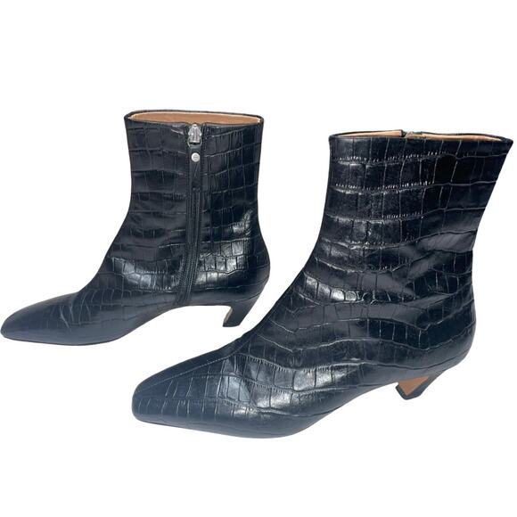 ARKET Black Embossed Croco Pattern Square Toe Ankle Boots Size: EU 40 /US 8.5 - Picture 5 of 10